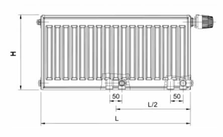 VKM8 UNI T22 Paneelradiator H600 L600 (1008 Watt)  8-aansluitpunten