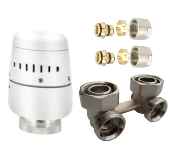 Radiator aansluitset  H-Blok Muuraansluiting Haaks  incl koppelingen Alupex 16 en voeler BLM30 voor Stelrad Novello/Planar 8