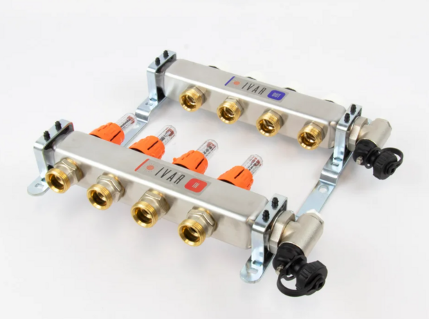 Begetube RVS vloerverwarming Collector 4/4&quot; met 4 kringen EK  Met Debietmeters  261102204