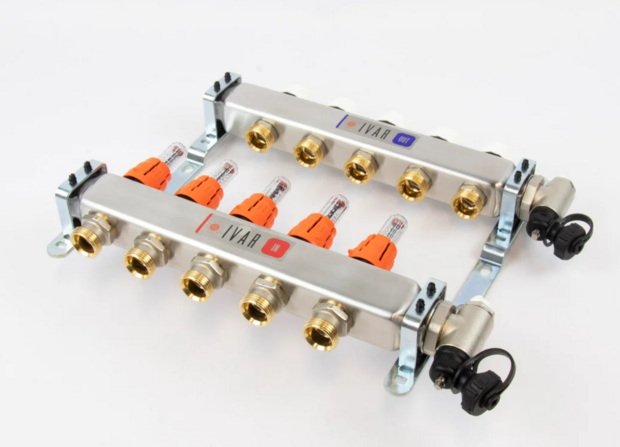 Begetube RVS vloerverwarming Collector 4/4&quot; met 5 kringen EK  Met Debietmeters  261102205