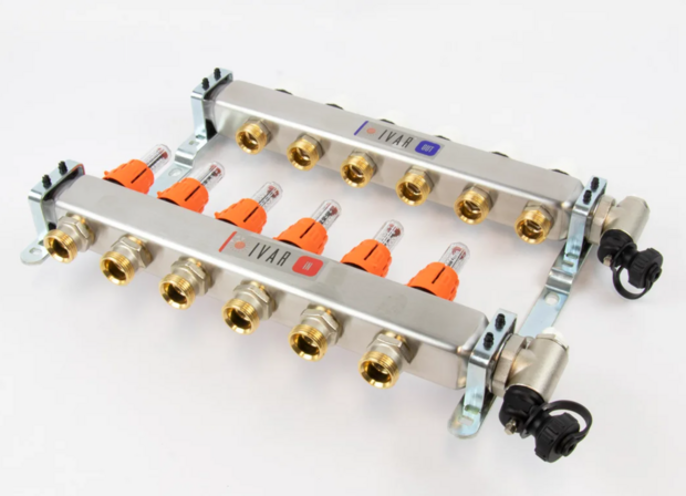 Begetube RVS vloerverwarming Collector 4/4&quot; met 6 kringen EK  Met Debietmeters  261102206