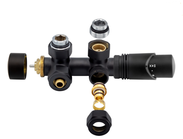 Zwart Ventielset 1/2&quot; M  - 16/2 Muuraansluiting voor verticale radiatoren