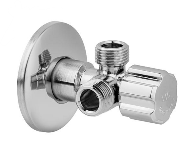 VA Dubbele Hoekstopkraan 1/2&quot; x 3/8&quot; + Rozet (Lavabo,WC)   D441094