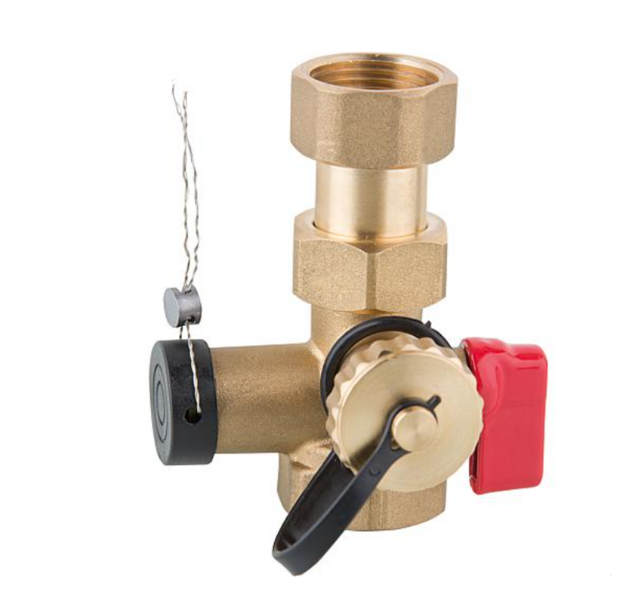 Expansievatkoppeling 3/4&quot; FF  kapventiel met leegloopkraan met rode hendel