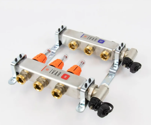 Begetube RVS vloerverwarming Collector 4/4&quot; met 2 kringen EK  Met Debietmeters  261102202