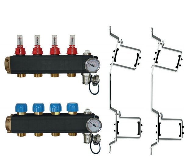 Kunststof dubbelwandige vloerverwarming Collector  10 KRINGEN - 1&quot; Met Debietmeters  VPVC990010