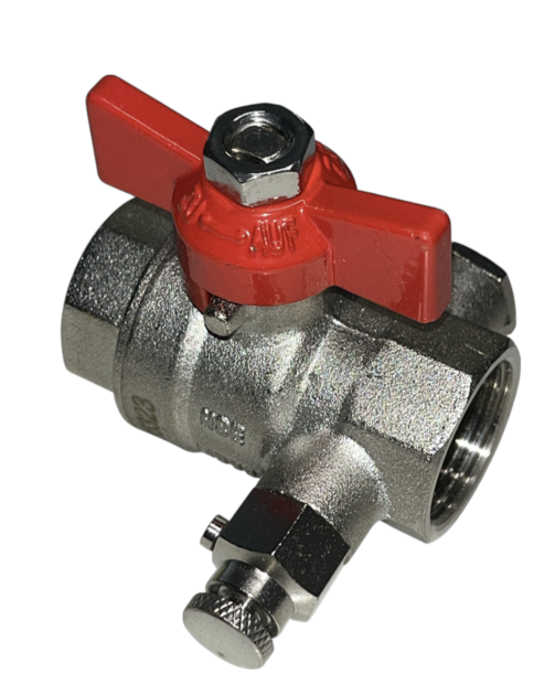 Bolkraan Volle Doorlaat 1/2&quot;FF Met Aftap En Vlinder 