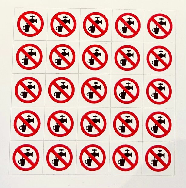 Pictogram Zelfklevend Geen Drinkwater 15 x 15 mm (vel met 25  kleine pictogrammen)