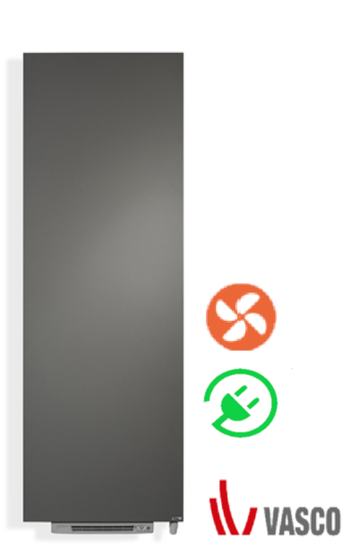 Vasco NIVA-EL Verticale Elektrische Radiator H1840 B720 (2250 Watt) MET BLOWER  S600 WITTE FIJN STRUCTUURLAK