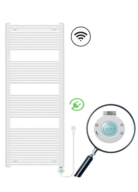 Elektrische handdoekradiator Calore  Rondo 1800 x 600 mm  incl thermostaat  Met Wifi &ndash; 1000W &ndash; RAL 9016