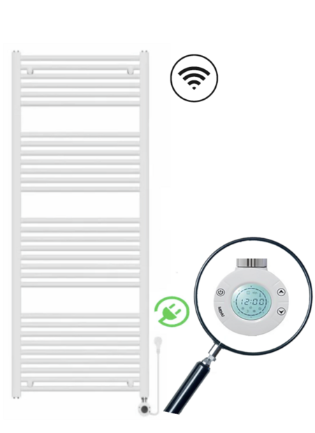 Elektrische handdoekradiator Calore  Rondo 1400 x 600 mm  incl thermostaat  Met Wifi &ndash; 900W &ndash; RAL 9016