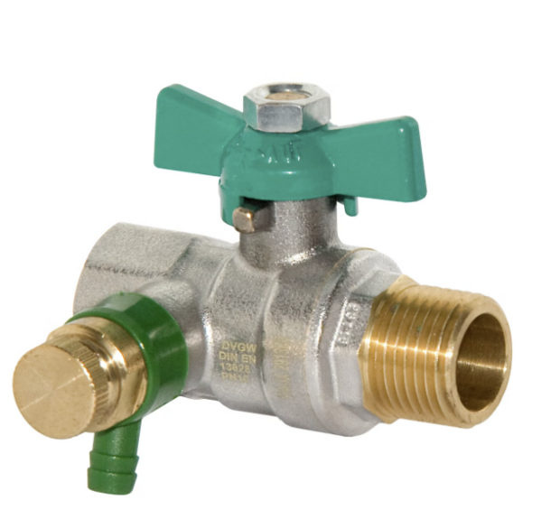 Bolkraan Volle Doorlaat 1/2" MV Met Aftap En groene vlinder 