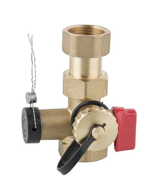 Expansievatkoppeling 3/4" FF  kapventiel met leegloopkraan met rode hendel