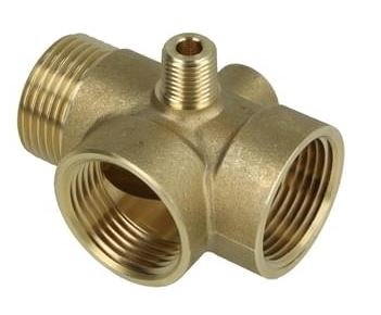 T-stuk Messing 3 x 1" MVV en 2 x 1/4"