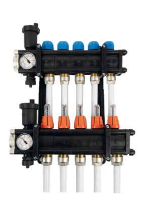 Kunststof vloerverwarmings Collector 3 KRINGEN - 1" Met Debietmeters